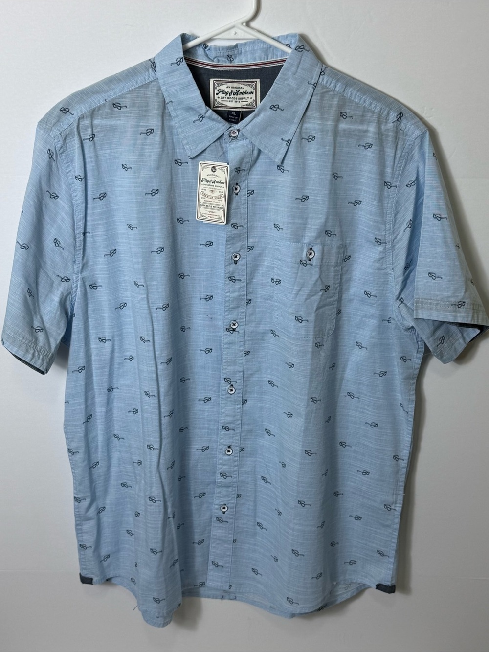 Original Flag & Anthem Light Blue Short-Sleeve Printed Button-Down Shirt